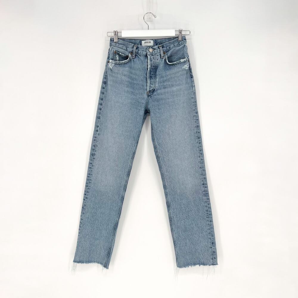 AGOLDE 90s Pinch Waist Jeans Women’s Size 25 Ruminate Distressed Raw Hem Denim - Picture 2 of 7